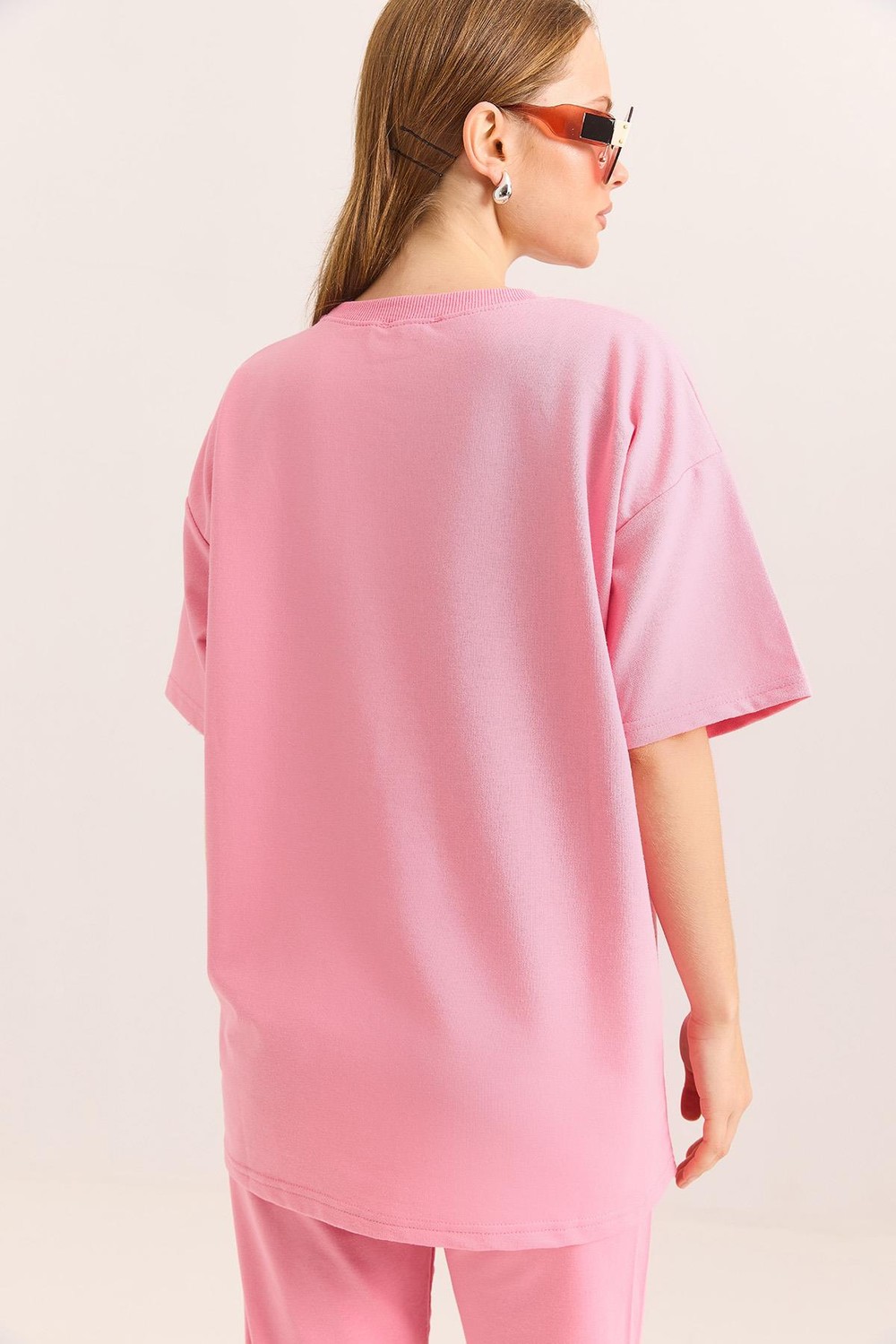 Ayıcık Nakışlı Oversize İki İp Tshirt  Pembe