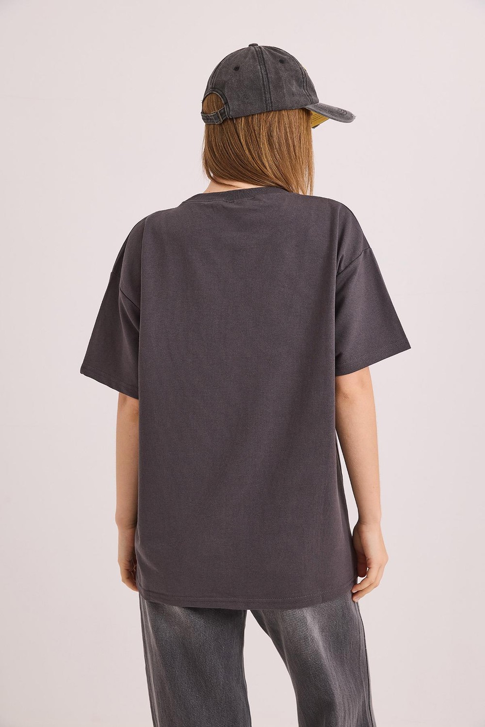 Bisiklet Yaka  Kısa Kol Basic Tshirt Füme