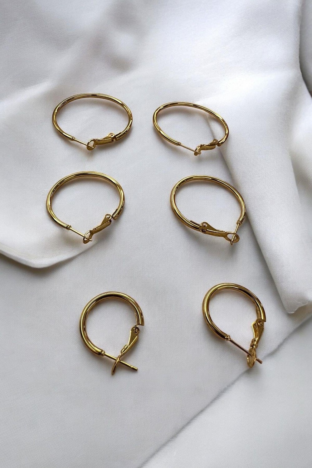 6 lı Üç Boy Çelik Halka Gold Küpe