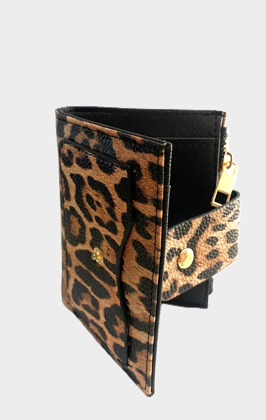 Leopar Desen Çıtçıt Kapamalı Fermuarlı Cüzdan