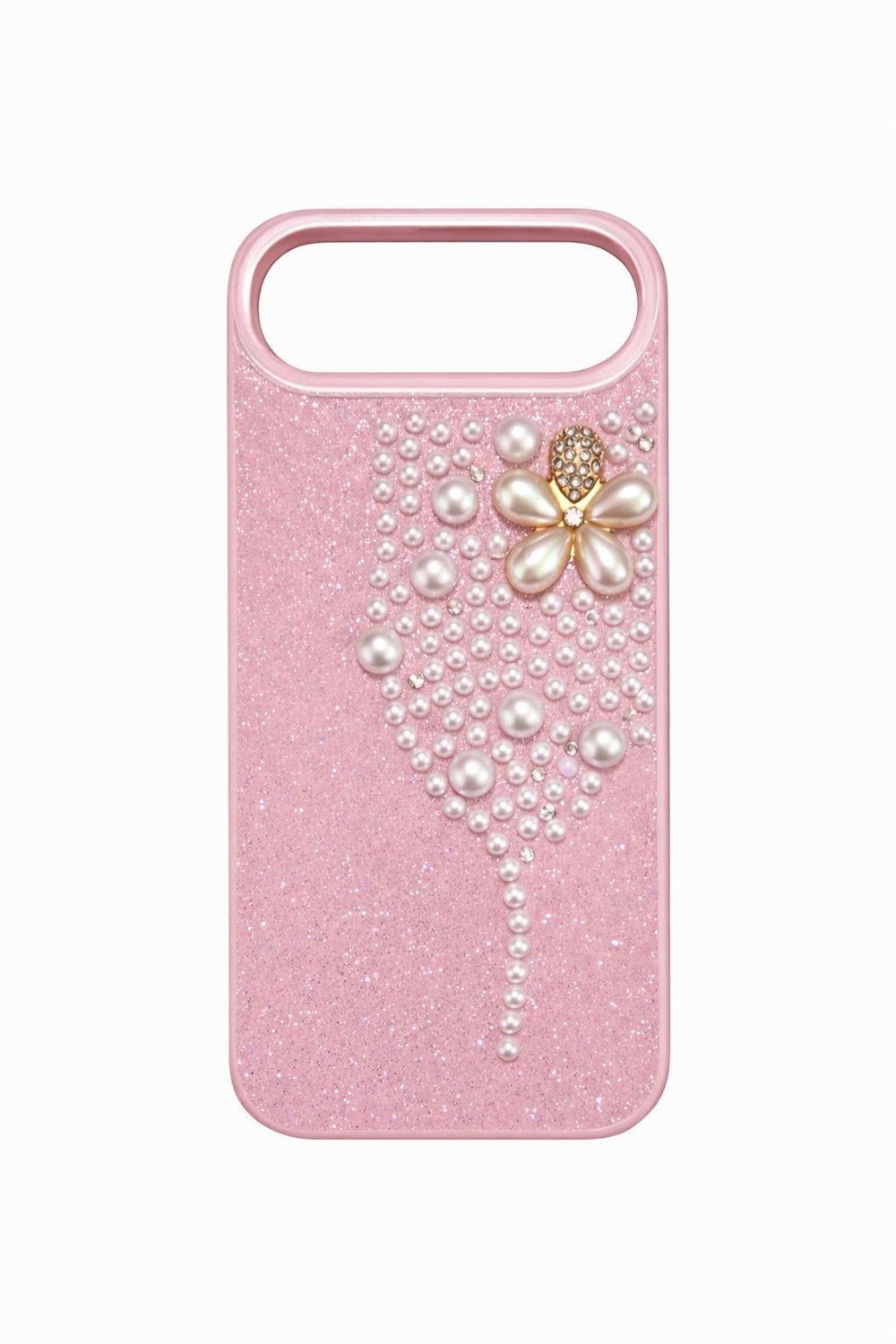 İphone 17 Air Uyumlu İnci ve Glitter Detaylı Kılıf Pembe