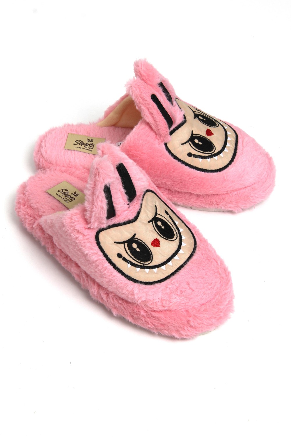 Figürlü Peluş Ev Terliği Pembe