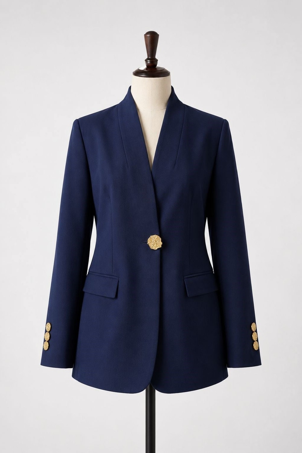 Kadın Düğme Detaylı Blazer Ceket Lacivert