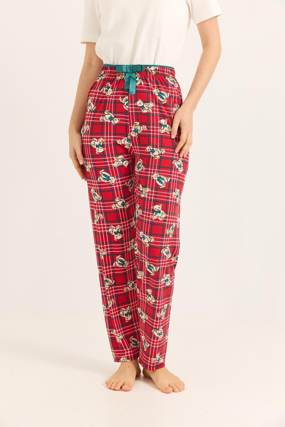 Beli Lastikli Pijama Ayıcık Desenli Pijama Altı