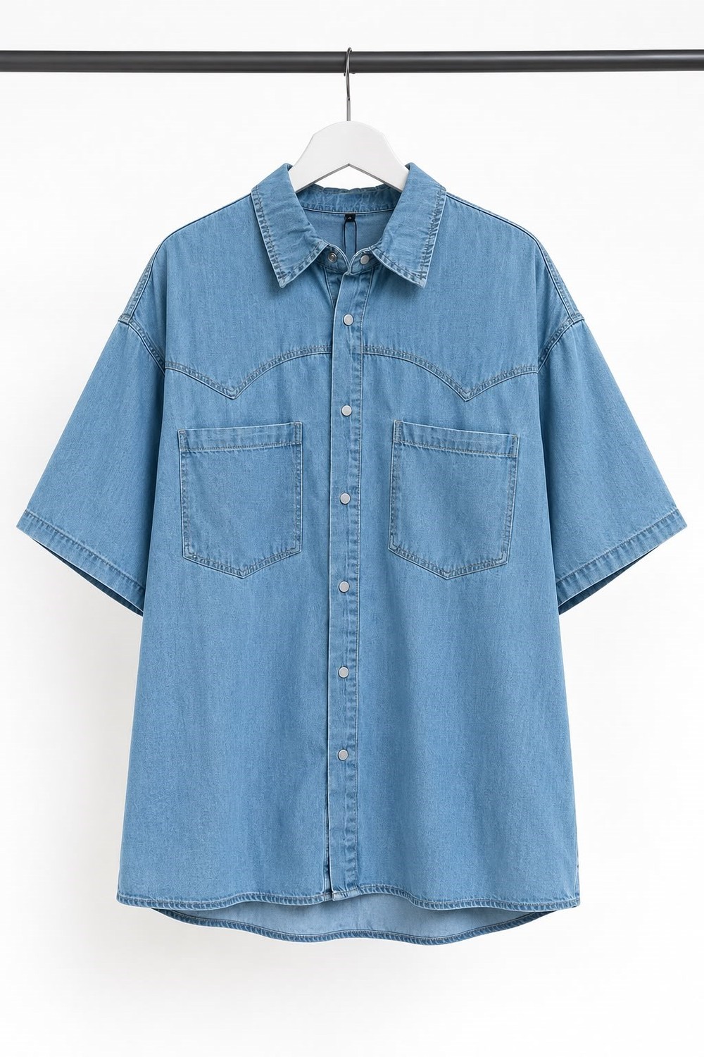 Kadın Oversize Cepli Çıt Çıt Düğmeli Denim Gömlek Mavi