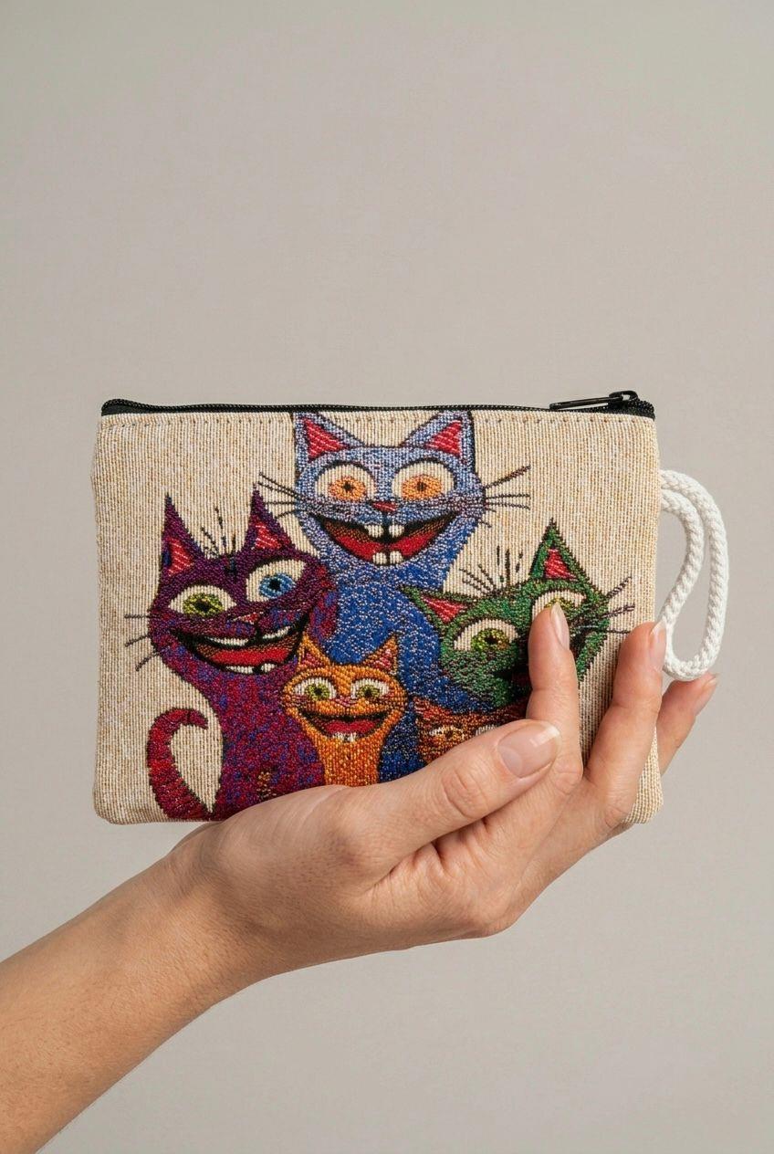 Goblen Kedi Desen Hediyelik Cüzdan Karışık