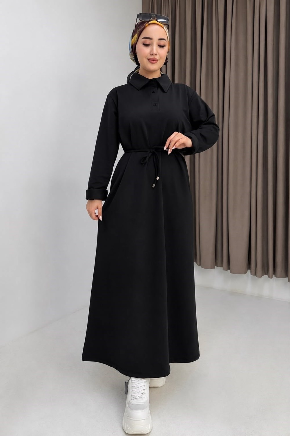 Kadın Beli Bağlamalı Düz Basic Elbise Siyah