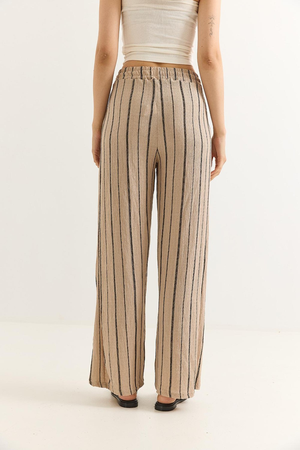 Bürümcük Çizgili Rahat Kesim Pantalon Vizon