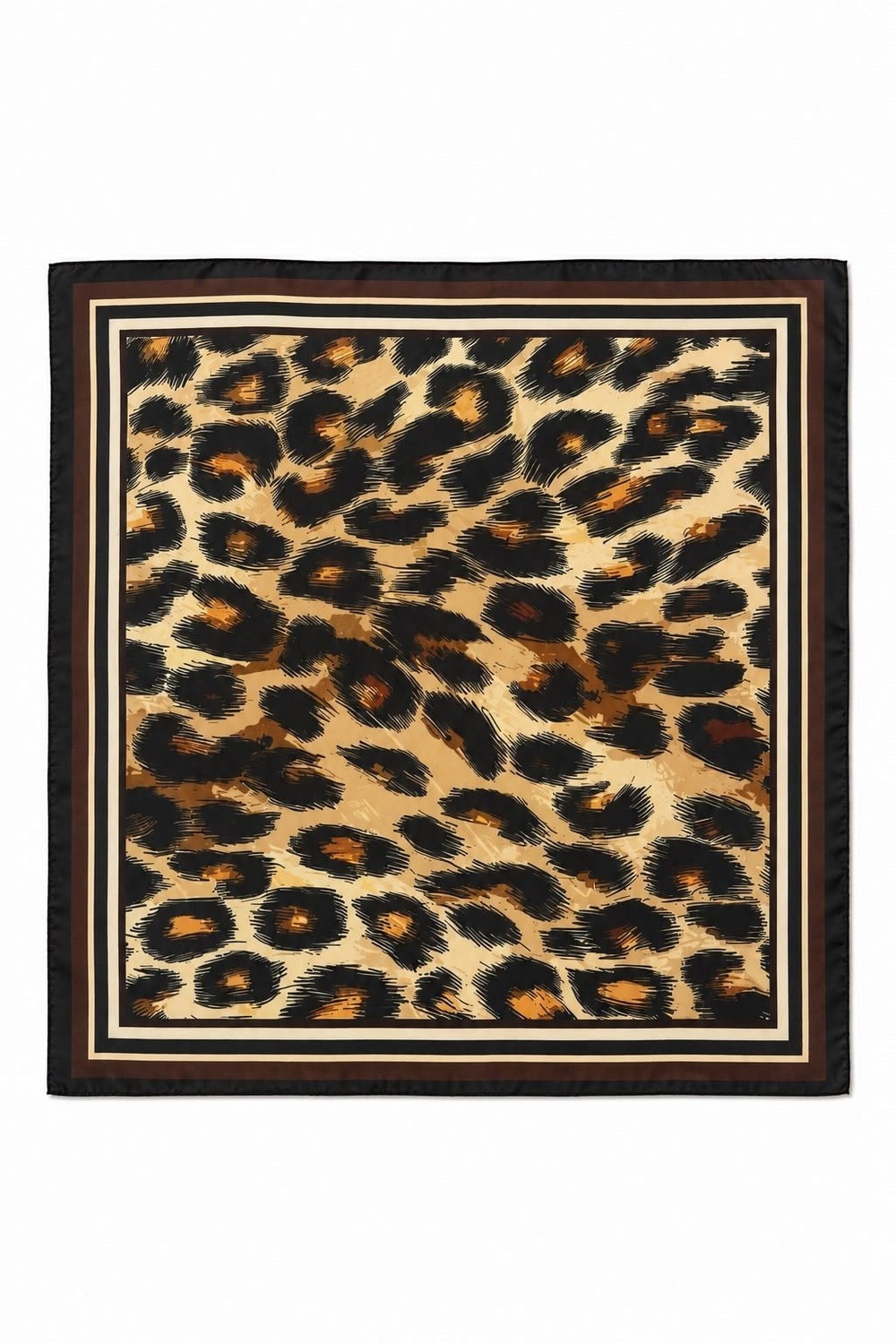 Leopar Figürlü 45X45 Ölçülü Fular Siyah