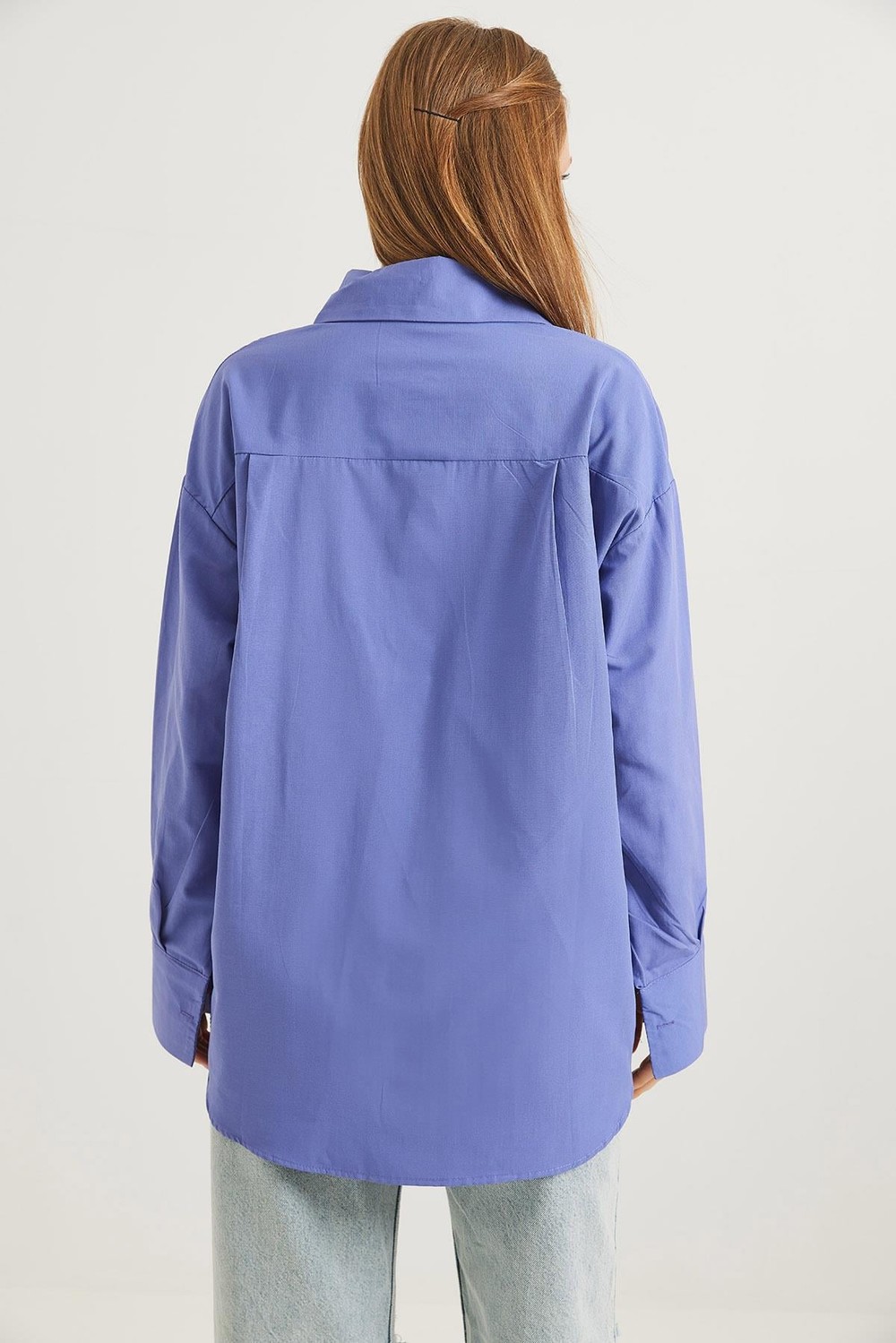 Ayıcık Nakışlı Oversize Basic Gömlek Lila