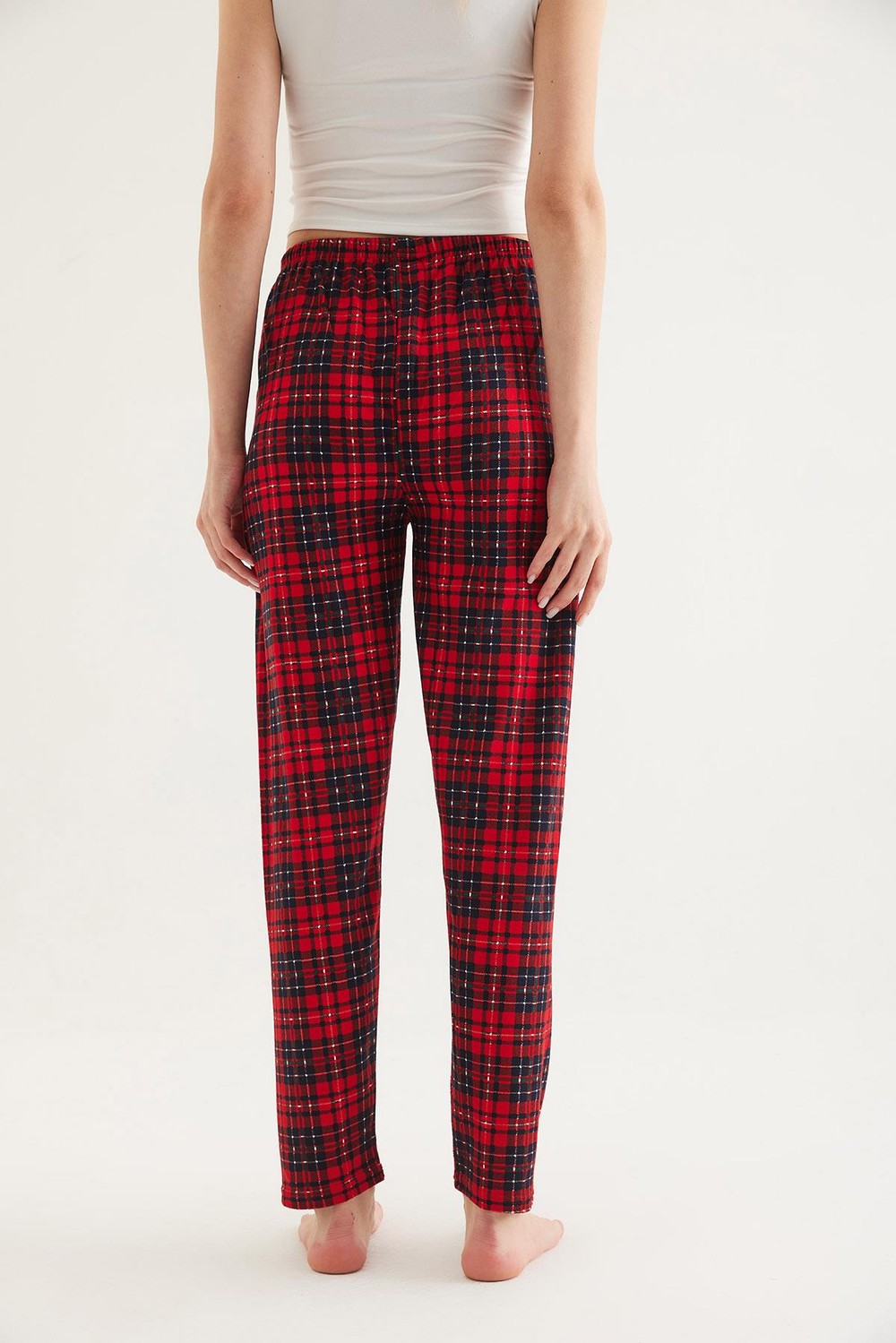  Ekose Desen Kadın Pijama Altı Kırmızı 