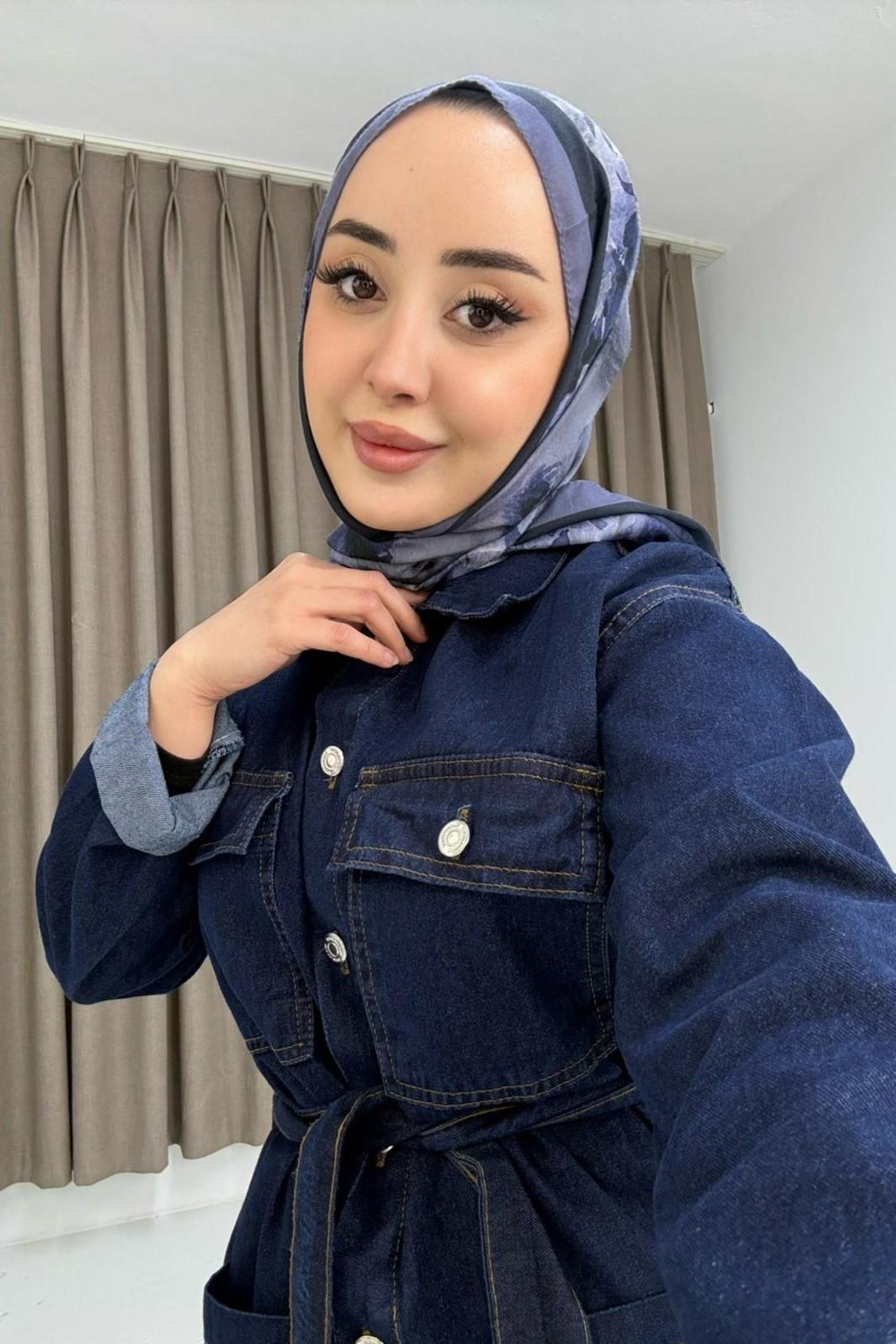 Kadın Kuşaklı Kot Ceket Ve Pantolon Cep Detaylı Takım Lacivert 