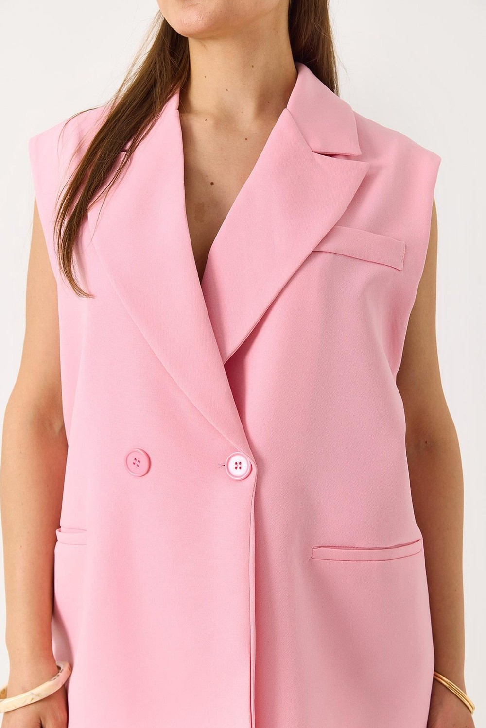 Kadın  Oversize Kruvaze Sıfır Kol Yelek Pembe