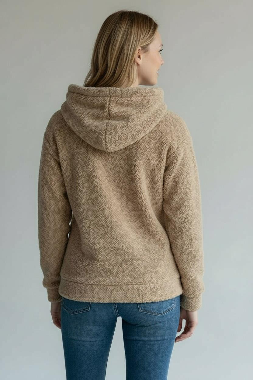 Kadın Kapüşonlu Welsoft Uzun Kollu Vizon Sweatshirt