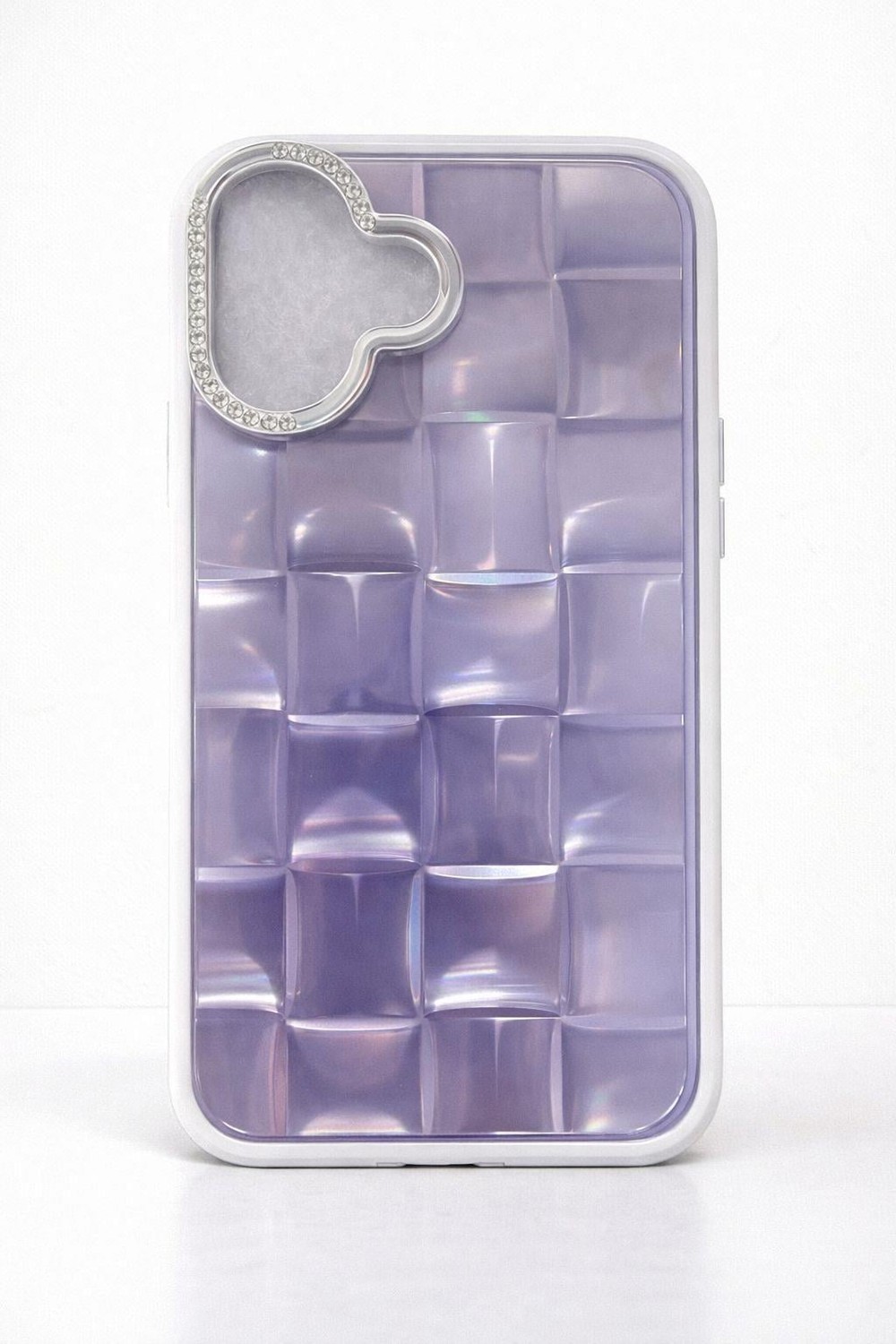 iPhone 17 Uyumlu 3D Kare Desenli Parlak Kılıf Mor