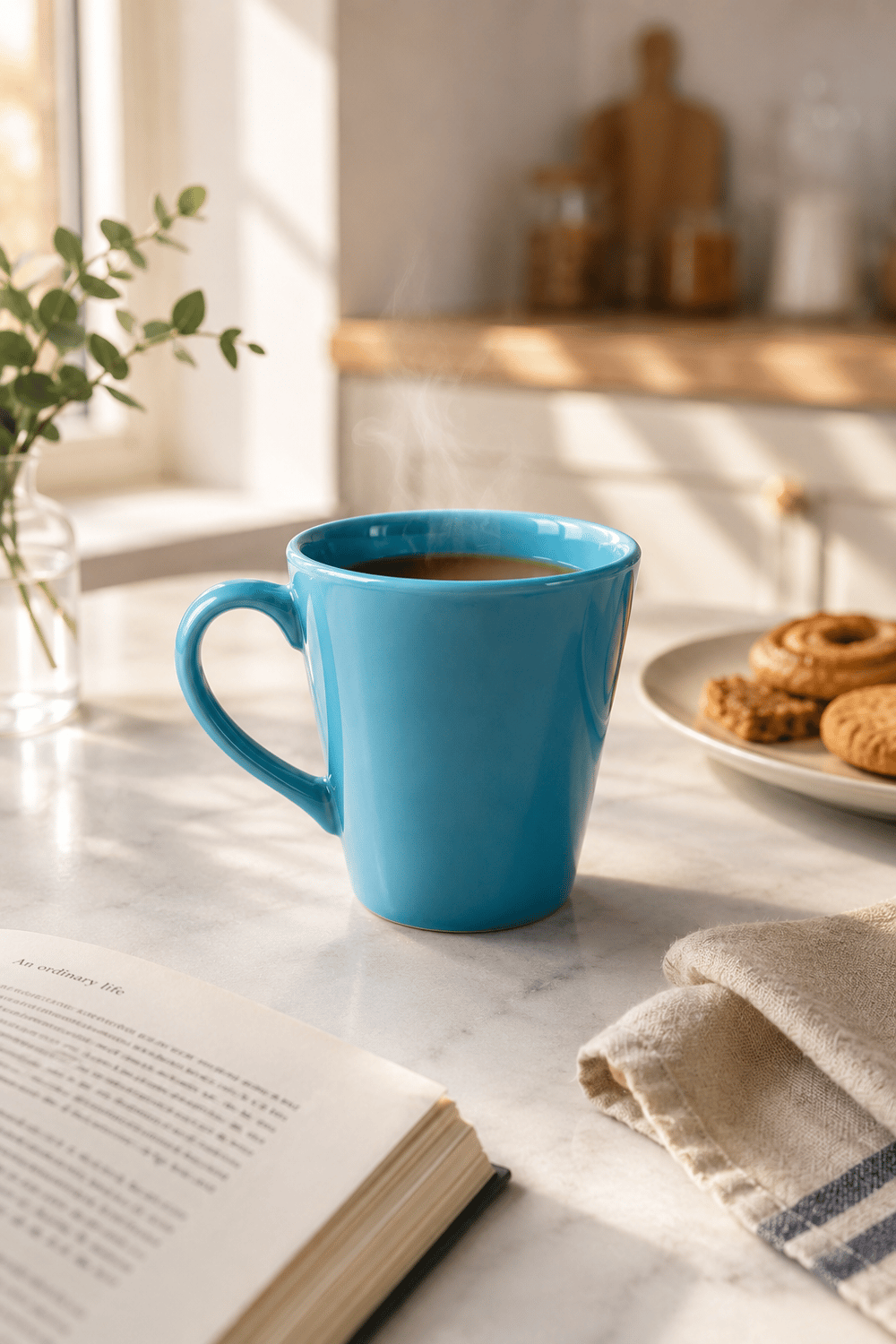 Kulplu Seramik Kupa 200 ML Turkuaz
