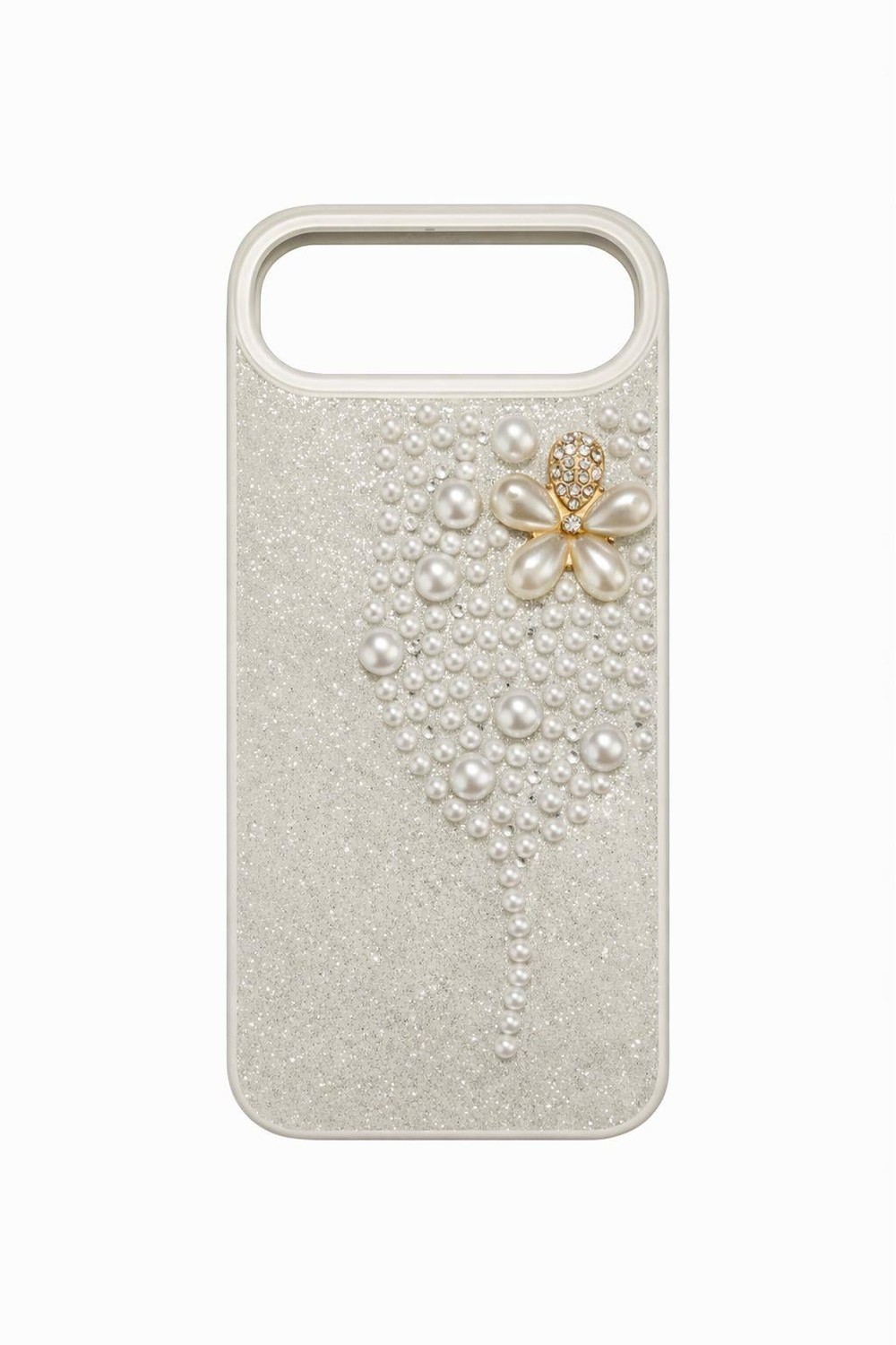 İphone 17 Air Uyumlu İnci ve Glitter Detaylı Kılıf Ekru