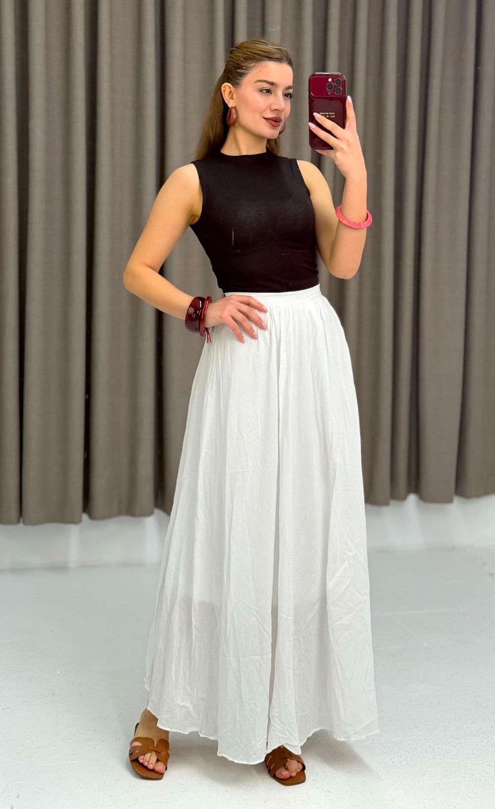 Kadın  Kırışıık Model  Astarlı  Etek Beyaz