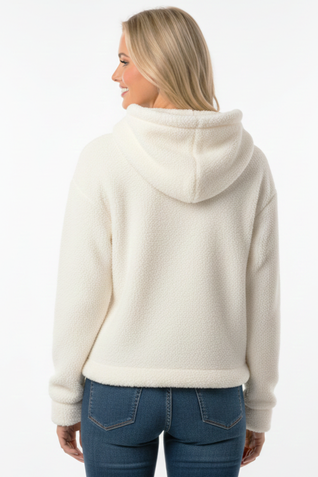 Kadın Kapüşonlu Welsoft Uzun Kollu Ekru Sweatshirt
