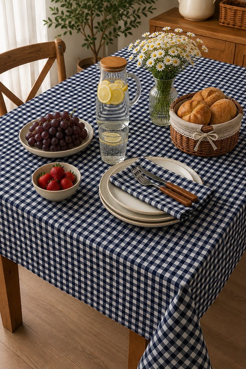 Pöti Kare Masa Örtüsü Mavi