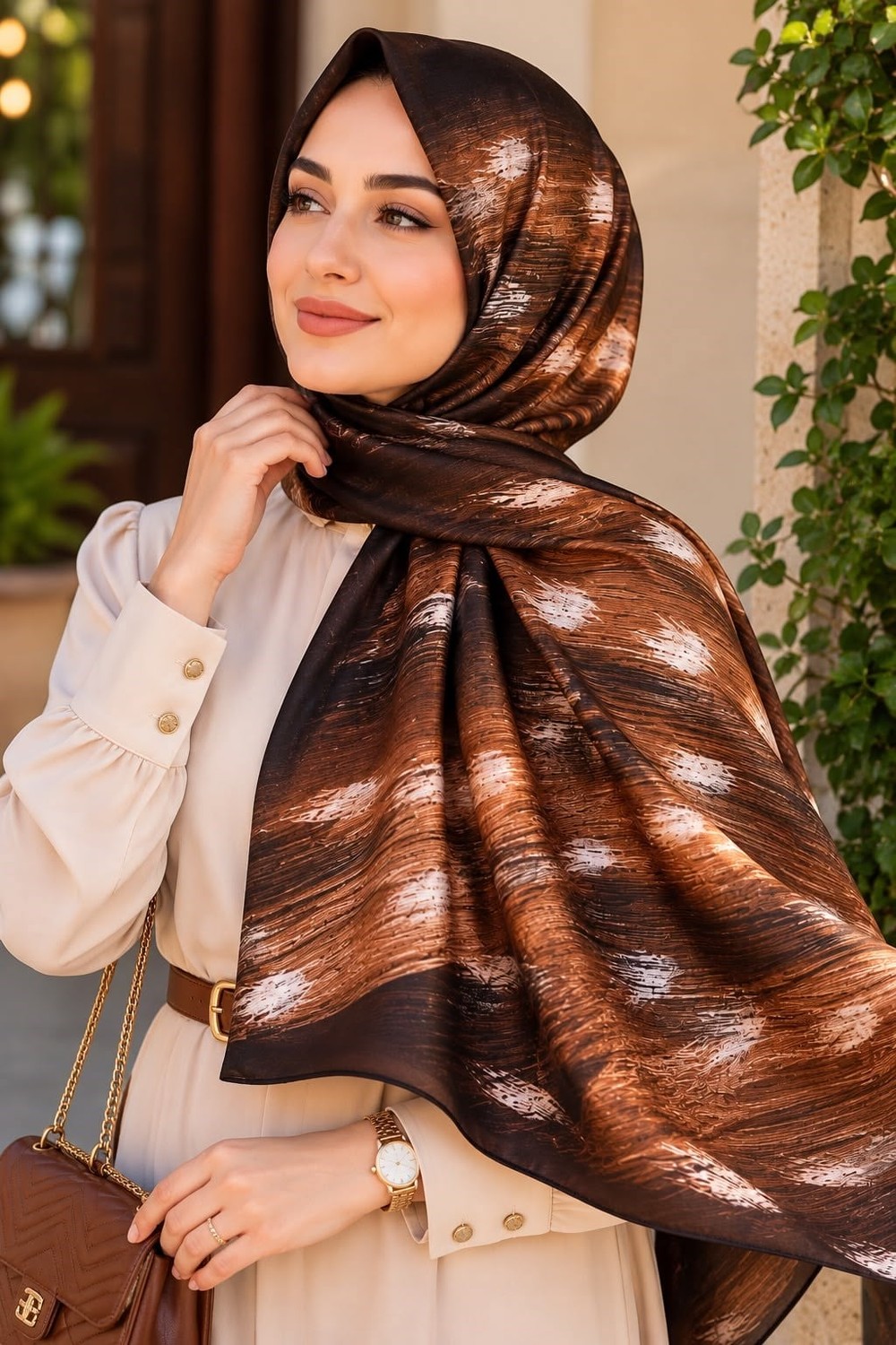 Ceylan Desen Soft 180X70 Ölçülü Şal Kahverengi