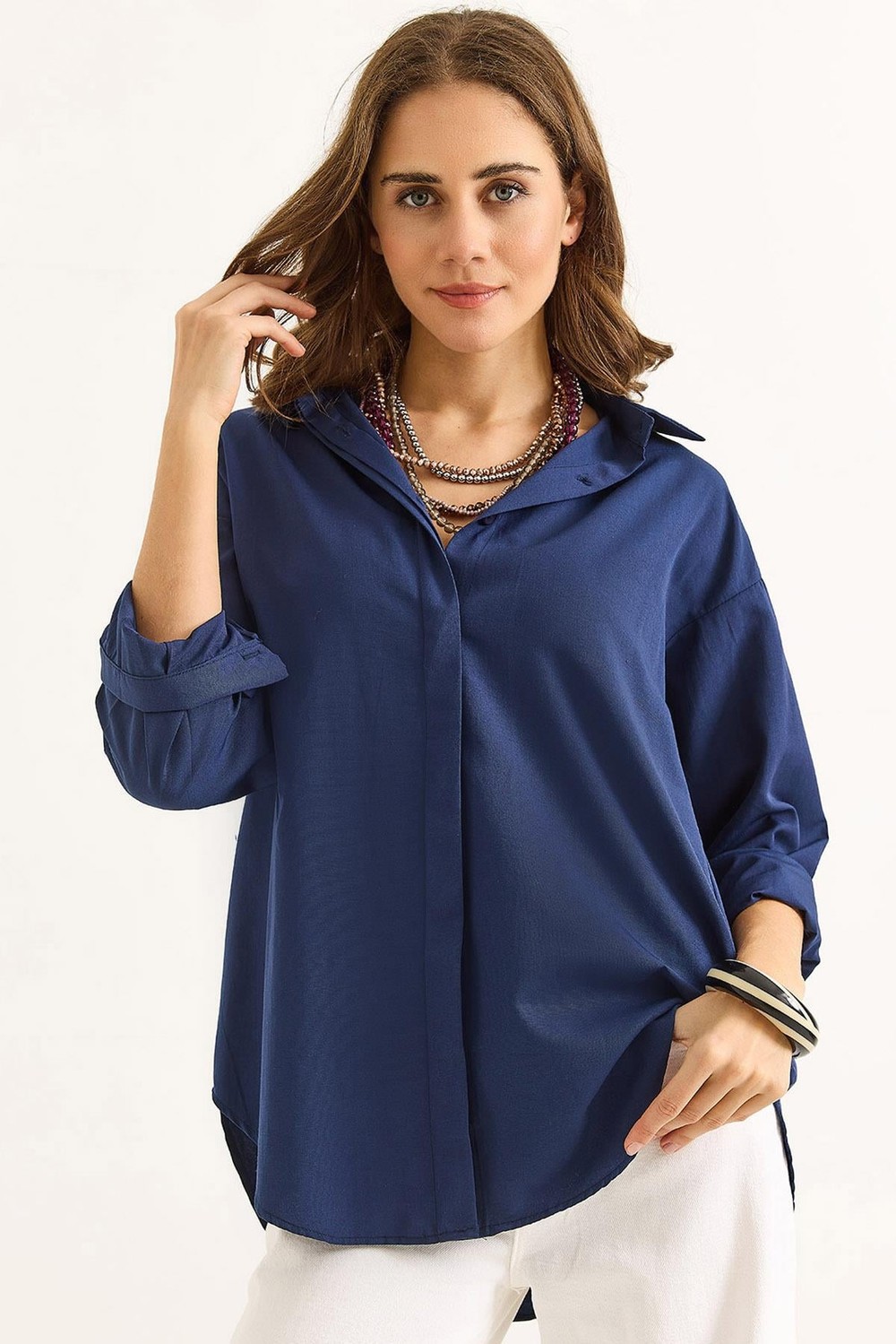 Oversize Basic Gömlek Lacivert