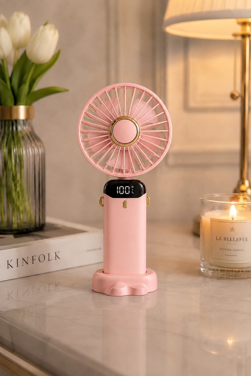 Boyun Askılı Tutacaklı El Fanı Pembe