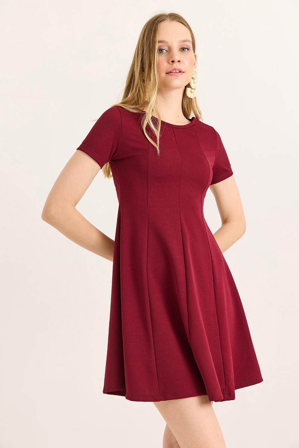Trend Mini Kloş Elbise Bordo