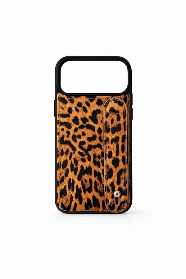 İphone 17 Pro Uyumlu Charmlı ve Harfli Deri Kılıf Leopar