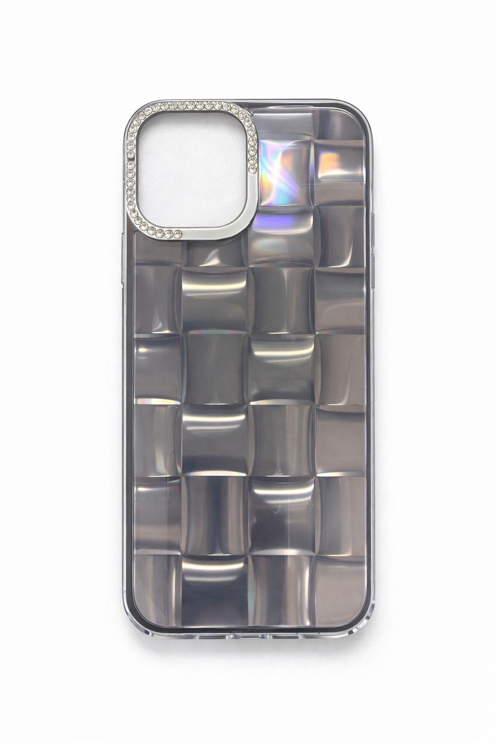 iPhone 14 Uyumlu 3D Kare Desenli Parlak Kılıf Antrasit