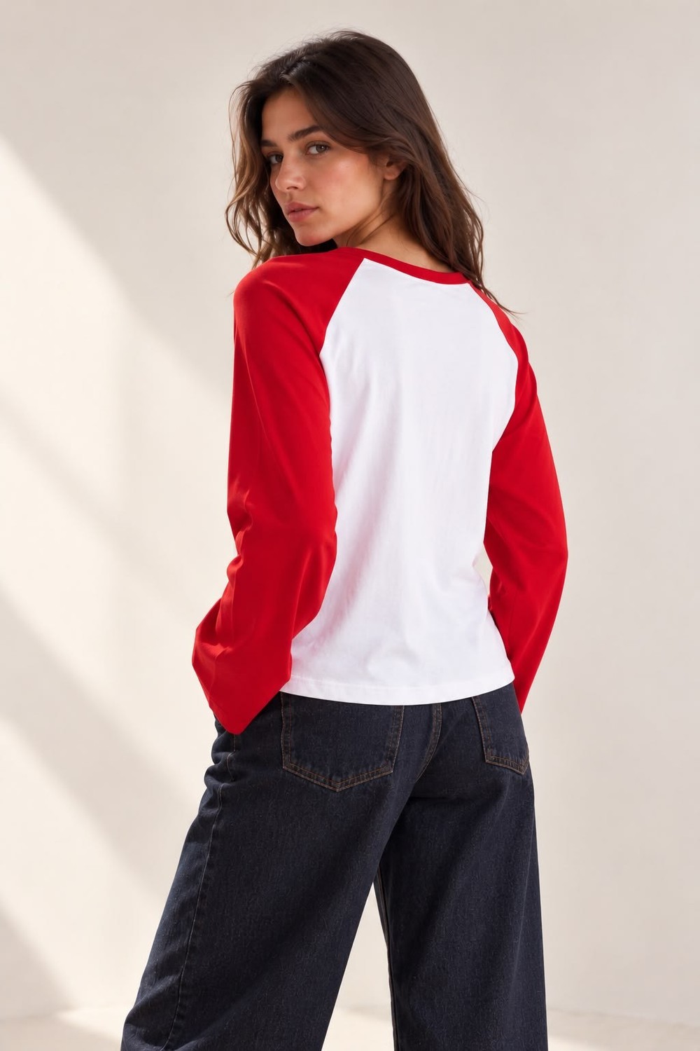 Kadın Bisiklet Yaka Reglan Sweatshirt Kırmızı