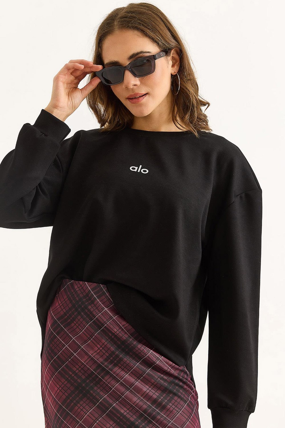 Kadın Modal Kumaş Yazı Baskılı Siyah Sweat