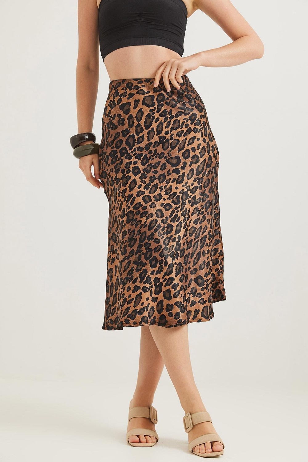 Beli Lastikli Midi Boy Saten Etek Leopar