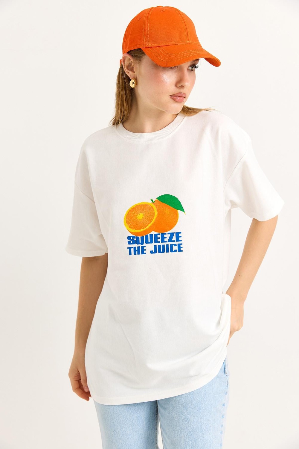 Oversize Ön ve Arka Baskılı Tshirt Beyaz