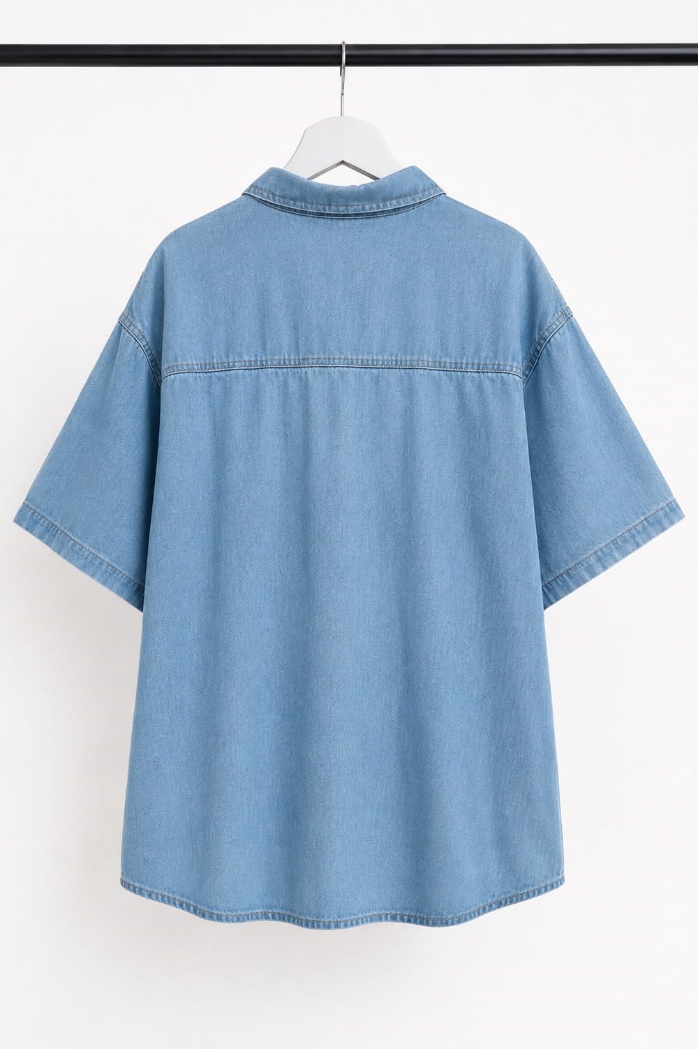 Kadın Oversize Cepli Çıt Çıt Düğmeli Denim Gömlek Mavi