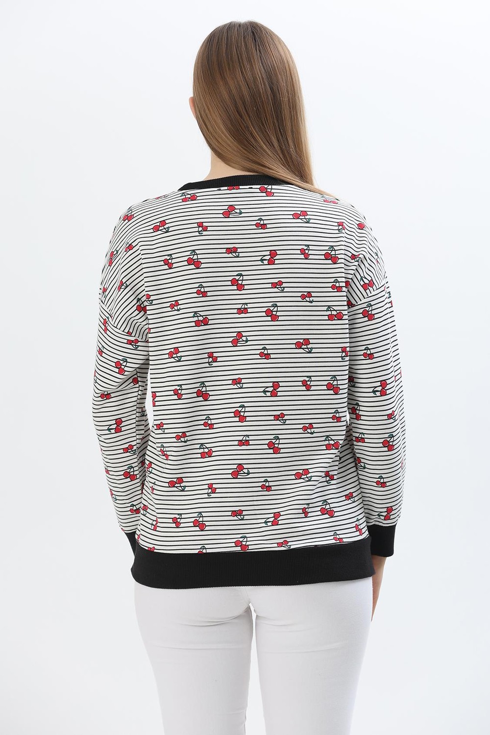 Çiçek Desen İki İplik Sweatshirt Beyaz