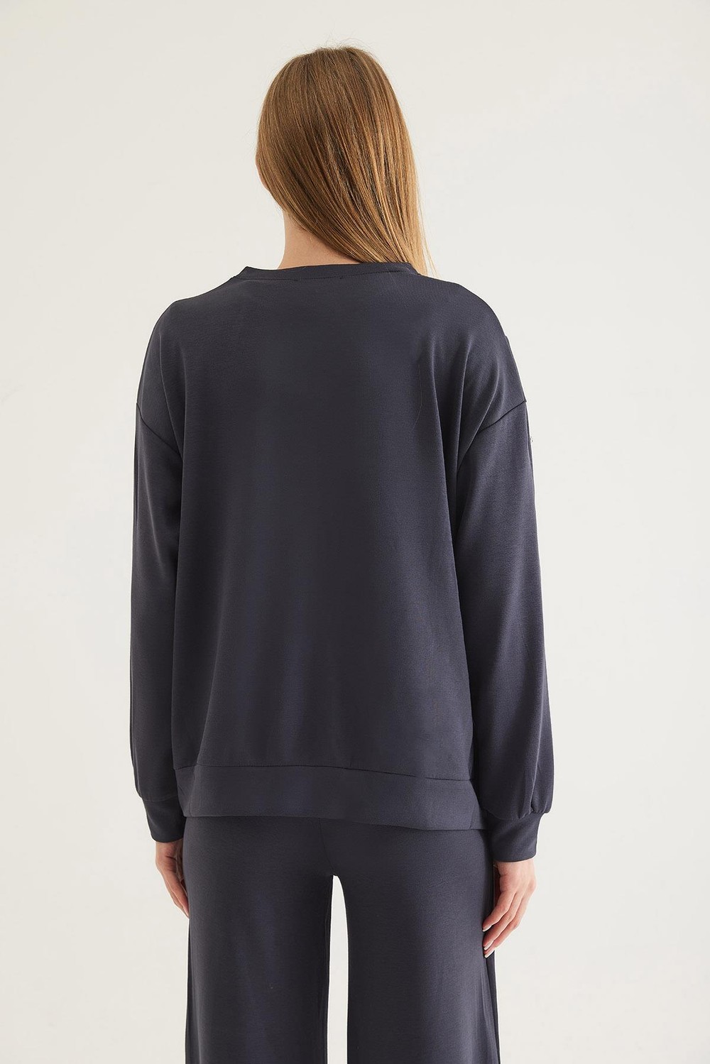 Taş Detaylı Modal Sweatshirt Füme