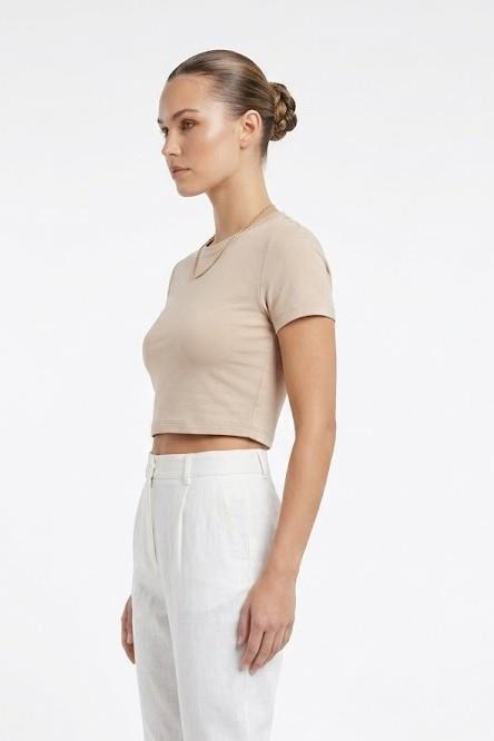 Kadın Bisiklet Yaka Düz Crop Bluz Krem