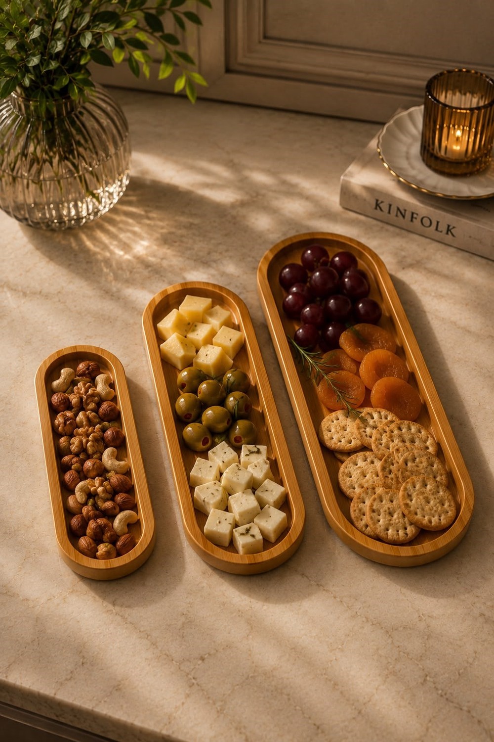 3lü Bambu Oval Sunumluk Kiremit 