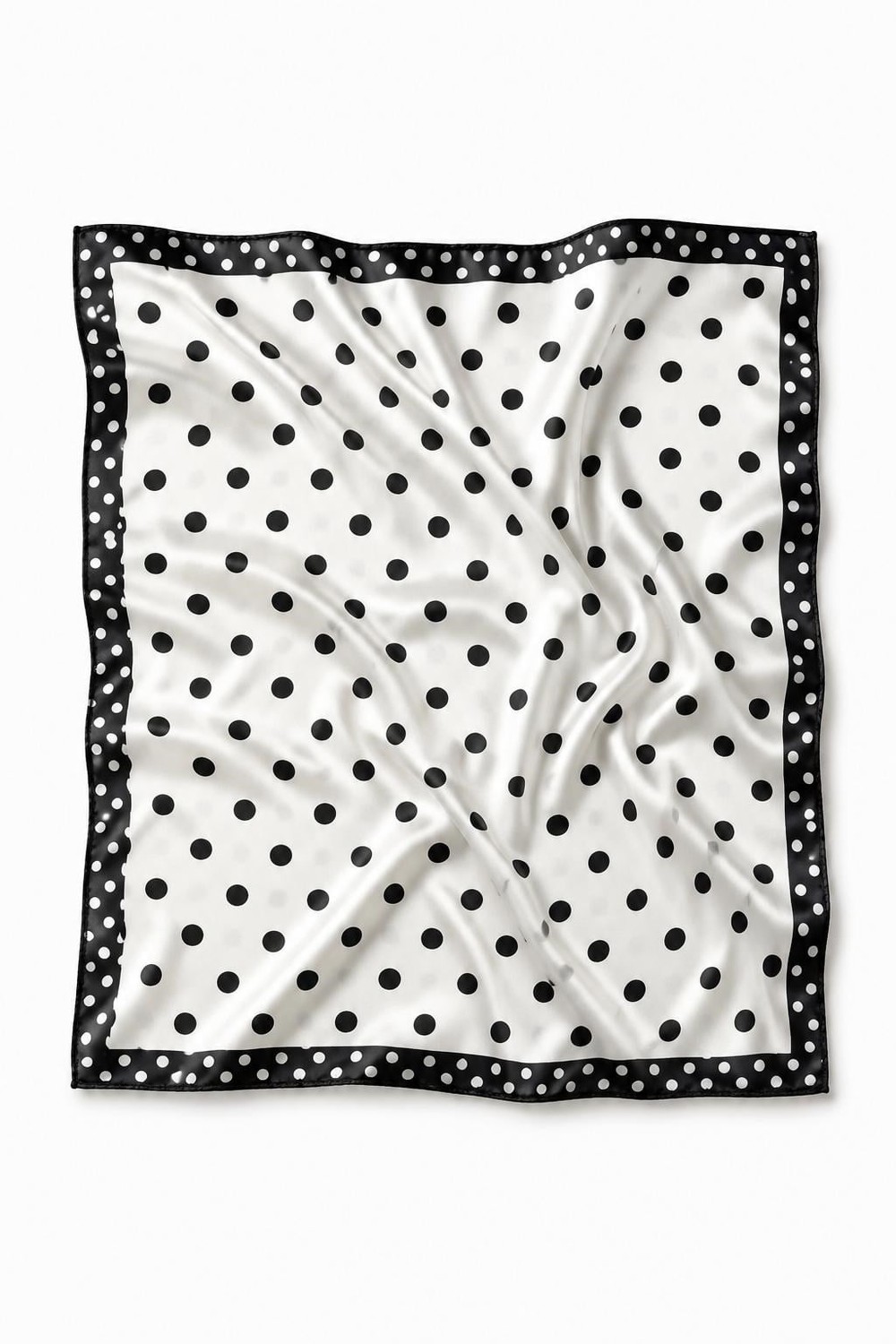 Puantiye Desenli Kenarları Siyah 45X45 Ölçülü Fular Beyaz