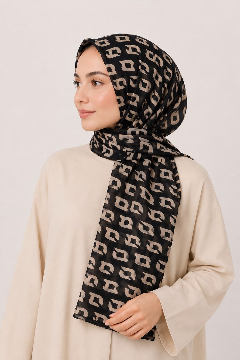 Kadın Monogram Desenli Fresh Şal Siyah