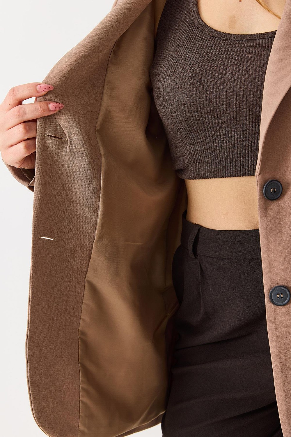 Kadın Oversize Çift Düğmeli Blazer Ceket Kahverengi