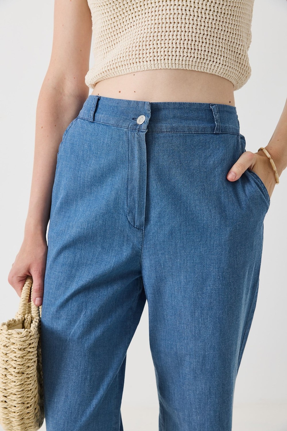 Kadın Beli Lastikli Geniş Paça Rahat Kesim Pantalon Mavi