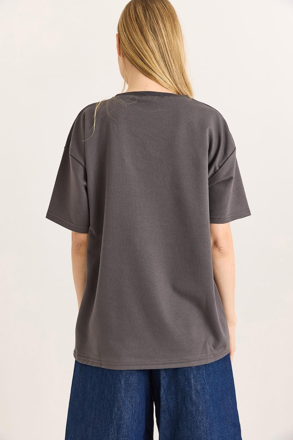 Alo Nakışlı Oversize Unisex Tshirt Füme