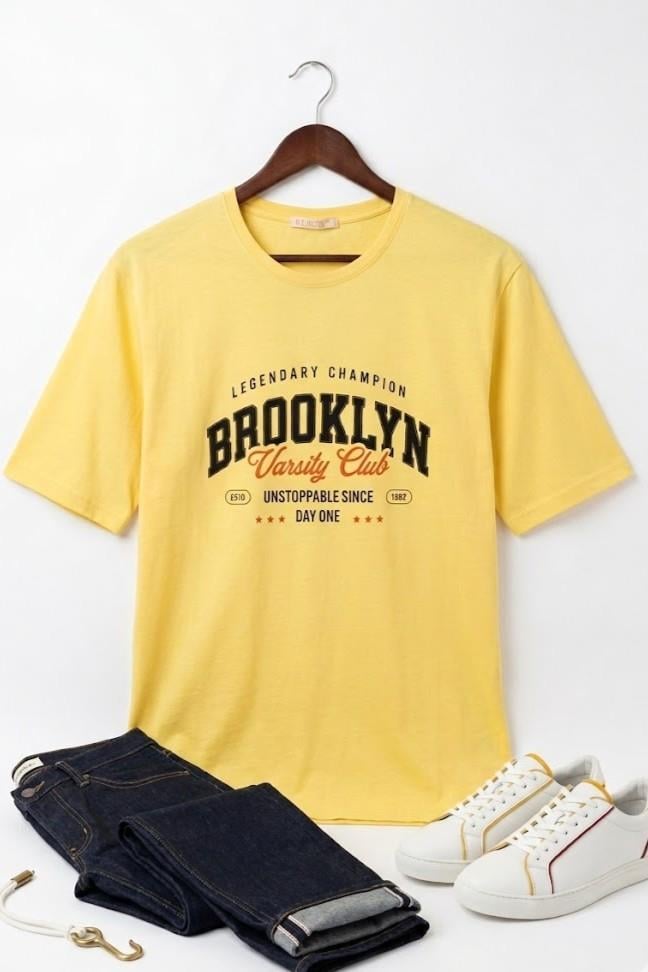 Kadın Bisiklet Yaka Kısa Kollu Tshirt Sarı