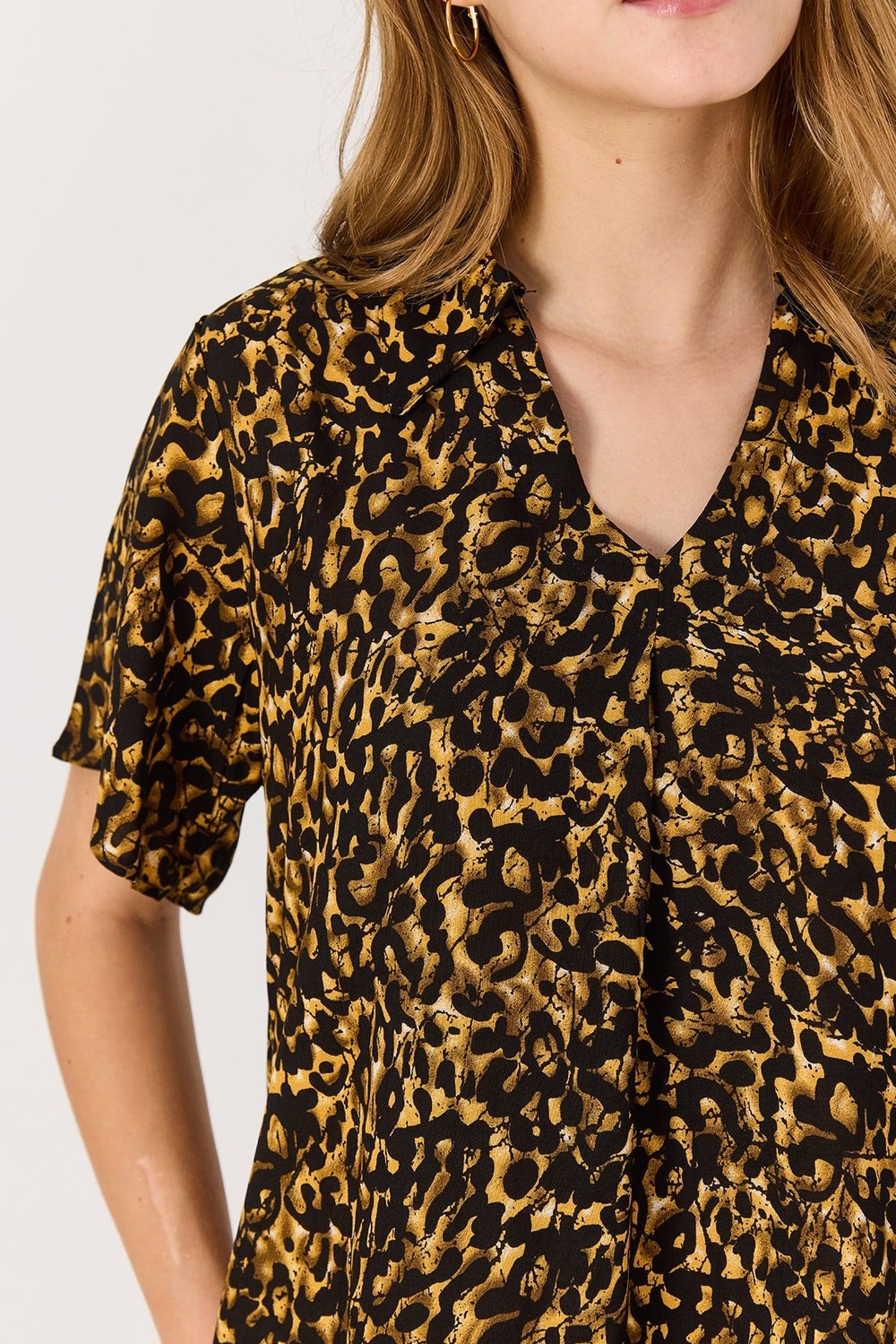 Kadın Kısa Kollu Polo Yaka Cepli Elbise Leopar Desenli 3