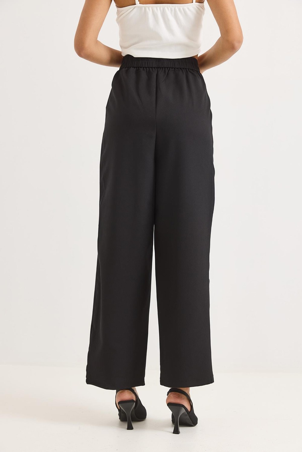 Yüksek Bel Bol Paça Pantalon Siyah