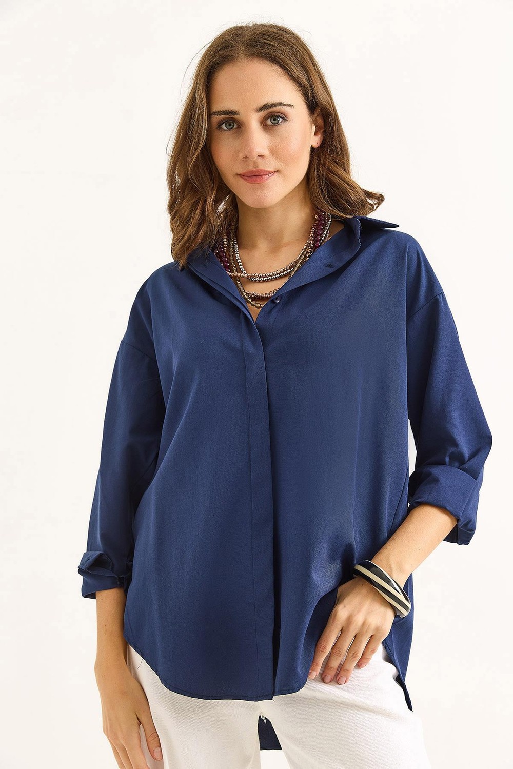 Oversize Basic Gömlek Lacivert