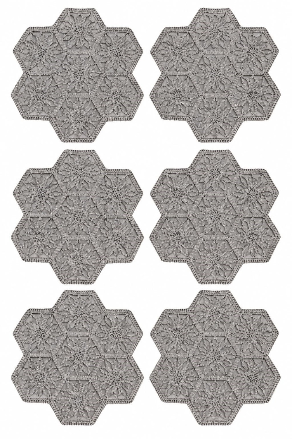 6lı Geometrik Desenli Çiçek Motifli Runner Gri