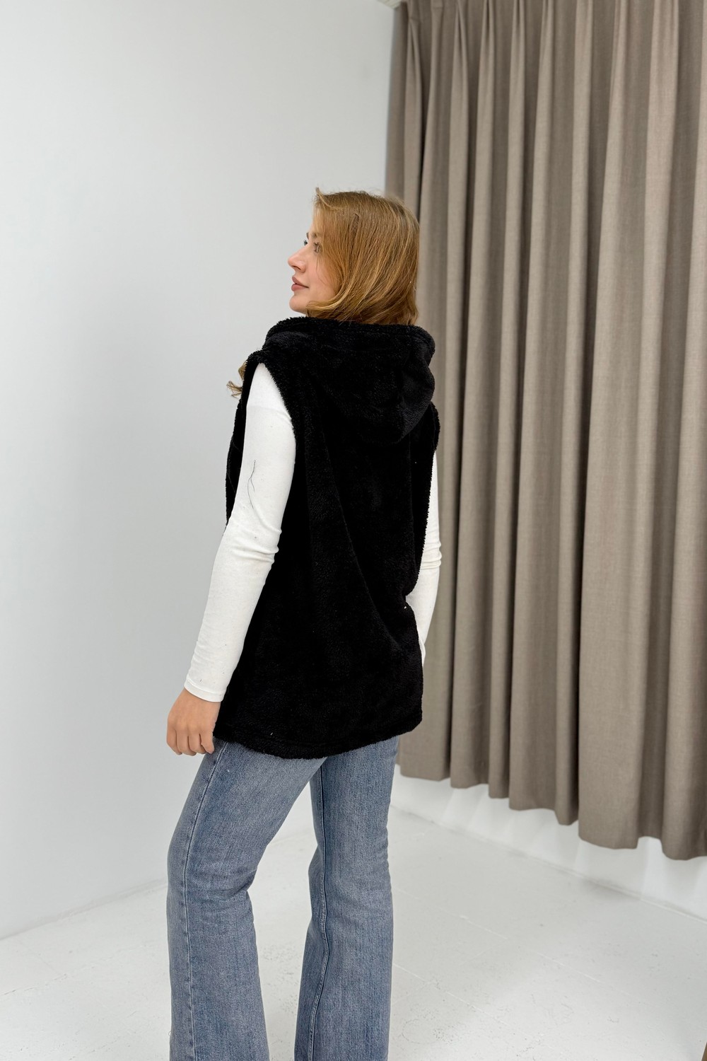 Kadın Kapüşonlu Kanguru Cepli Welsoft Sweat Siyah